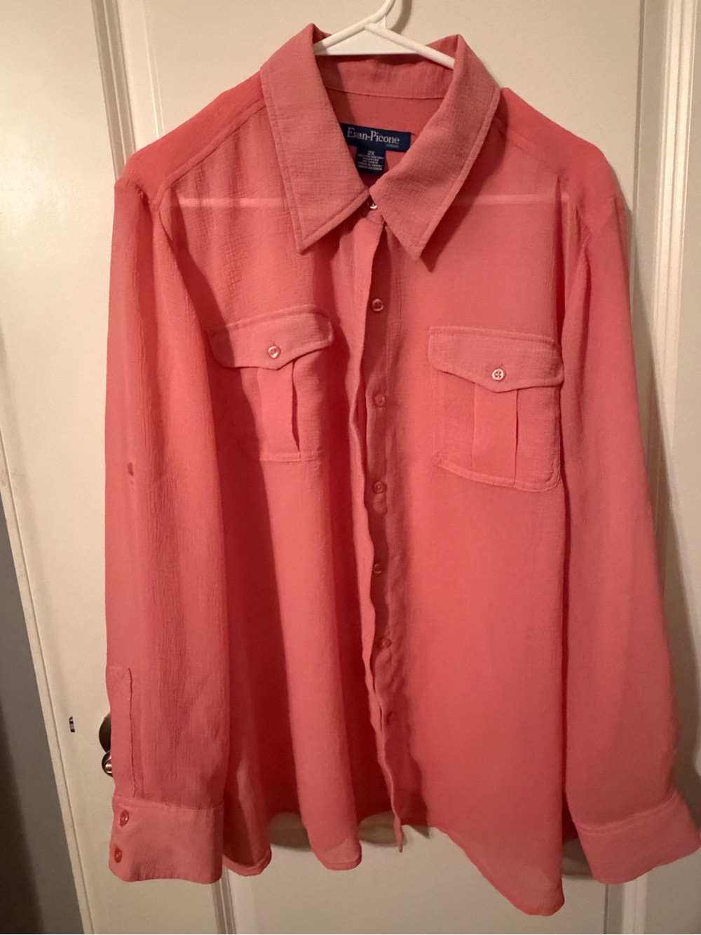 Evan Picone Coral Pink Button-Front Blouse